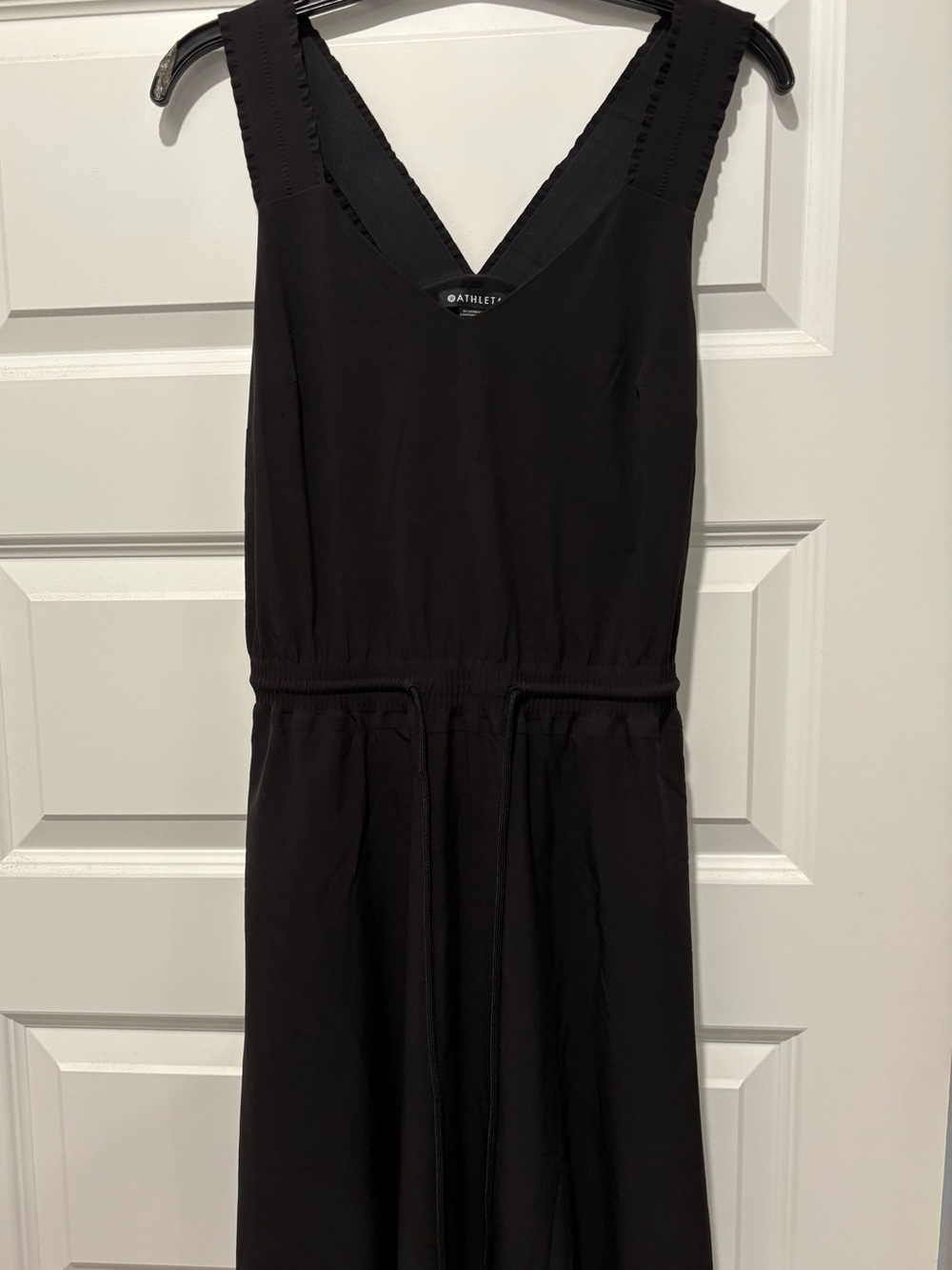Athleta Black Sleeveless V-Neck Drawstring Mini Dress